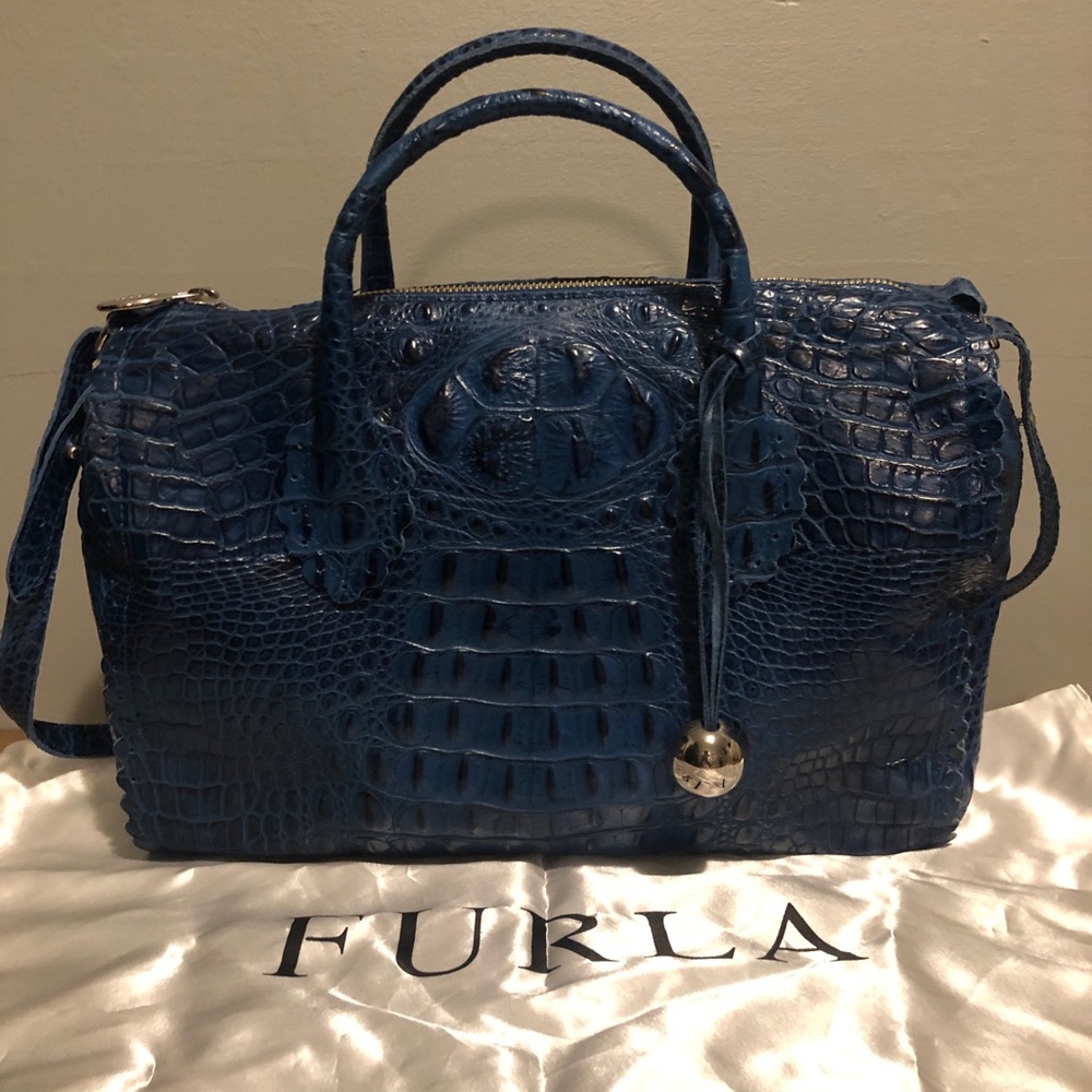 Furla blue crocodile leather satchel